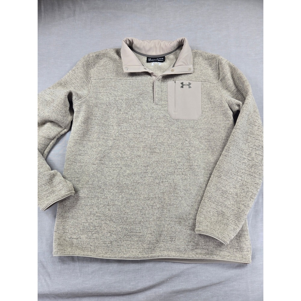Under Armour Mens XL ColdGear Sweater Fleece Snap Pullover Oatmeal Tan
